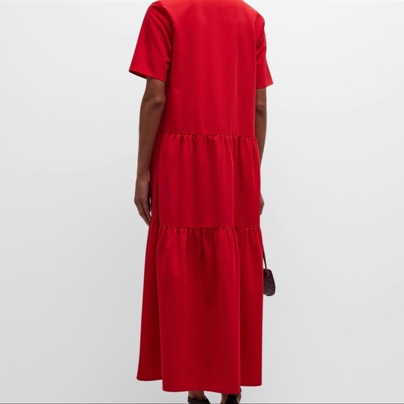 MISOOK TIERED DRESS IN BEAUTIFUL SUNSET RED LOOSE FITTING SHORT SLEEVED NWOT - Picture 7 of 7